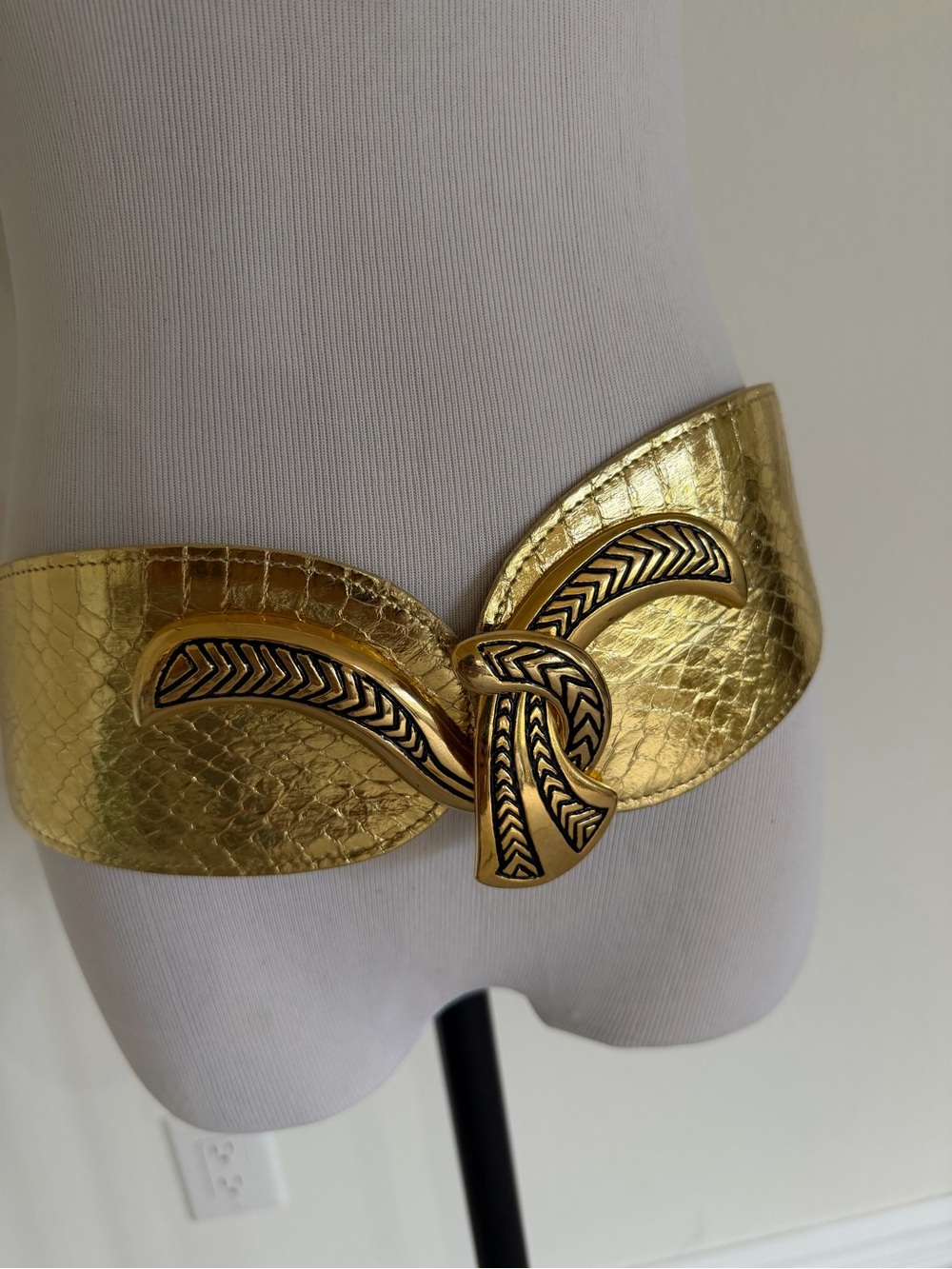 Vintage Gold Metallic Braided Buckle Adjustable Waist Belt Genuine Snakeskin - Picture 3 of 10